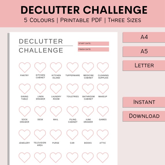 Declutter Challenge | Printable Declutter Tracker | 30 Day Declutter Guide | Spring Clean Planner | Cleaning Log | PDF | A4 | A5 | Letter