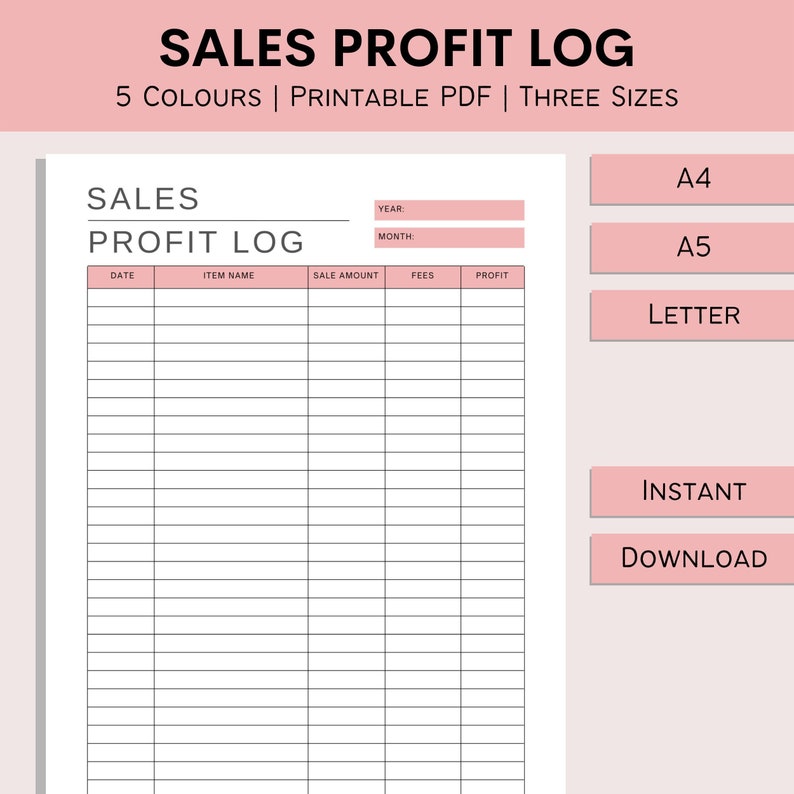 Sales Profit Log Printable Sales Record Profit Tracker Etsy