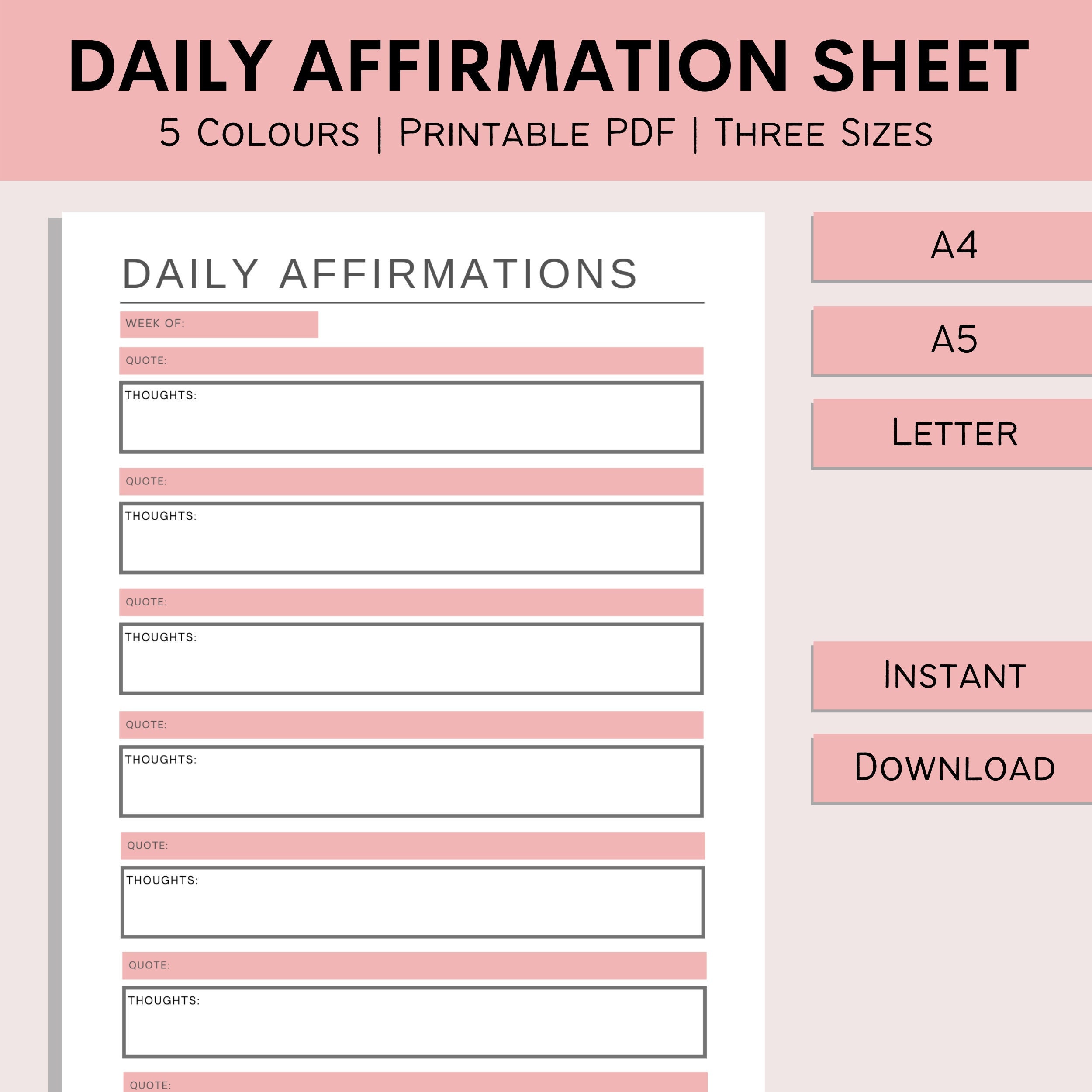 Daily Affirmations Sheet Printable Positive Quotes Inspirational Daily Affirmations Sheet Printable Positive Quotes Inspirational