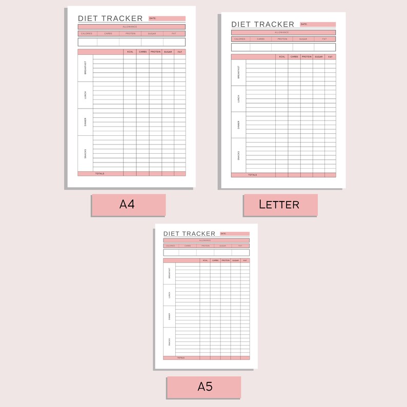 Diet Tracker Printable | Daily Diet Log | Food Journal | Calorie ...