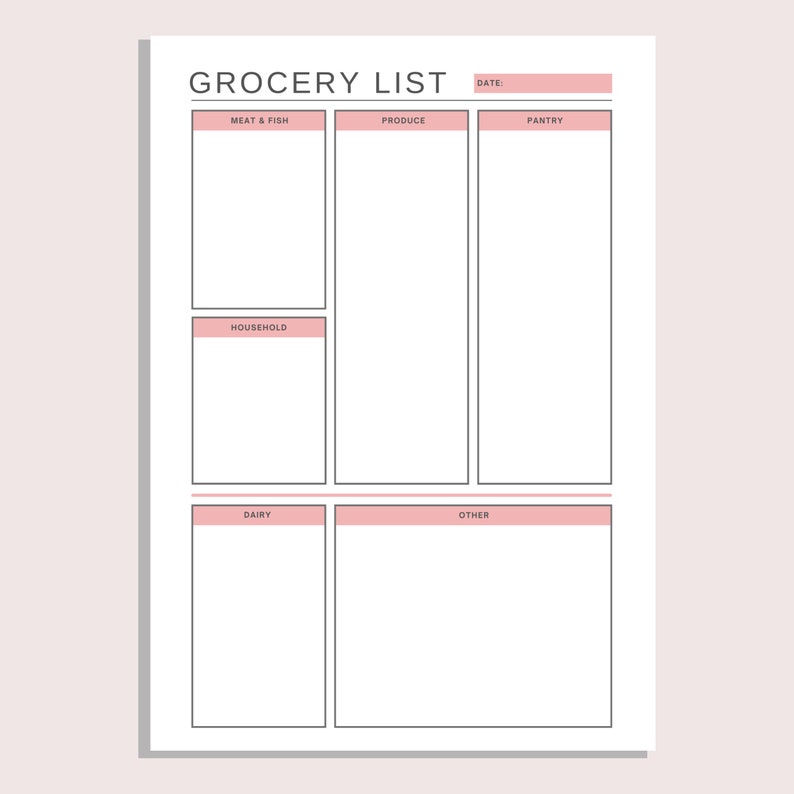 Grocery List Printable | Food Shopping Checklist | Weekly Groceries ...