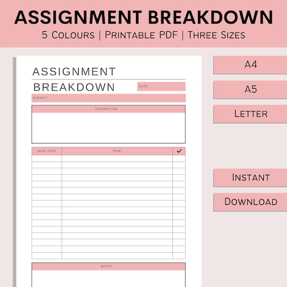 Assignment Breakdown Sheet Printable Student Resources - Etsy