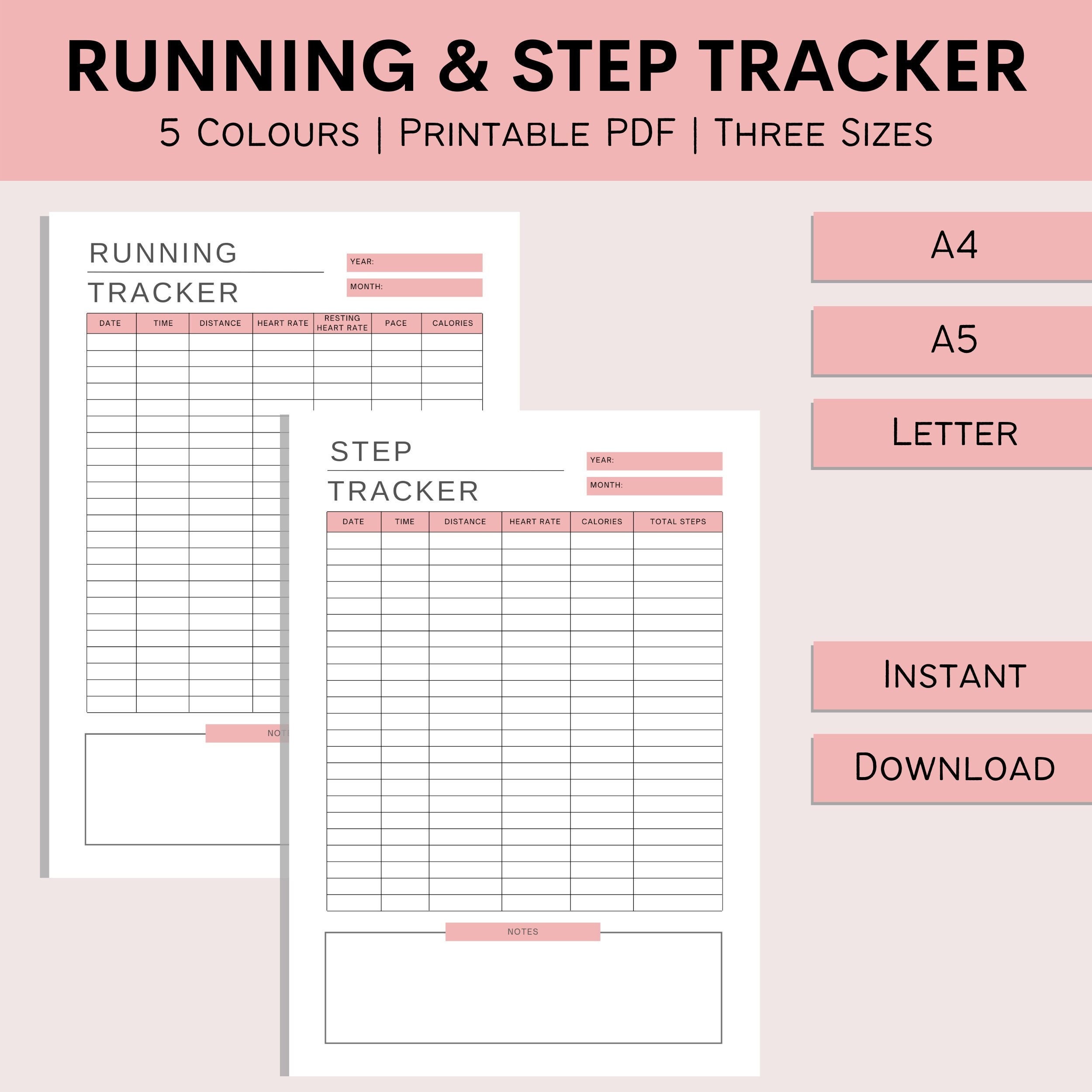 Running And Step Tracker | Printable Jogging Planner | Fitness Tracker | Workout Log | Exercise Chart | PDF | A4 | A5 | Letter
