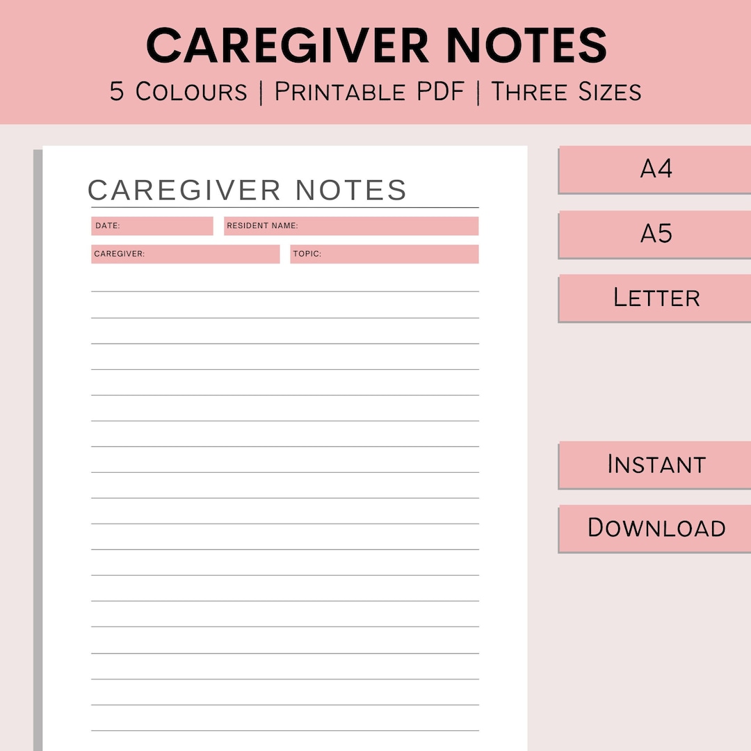 Caregiver Notes Sheet Printable Elderly Care Home Health Care Notes