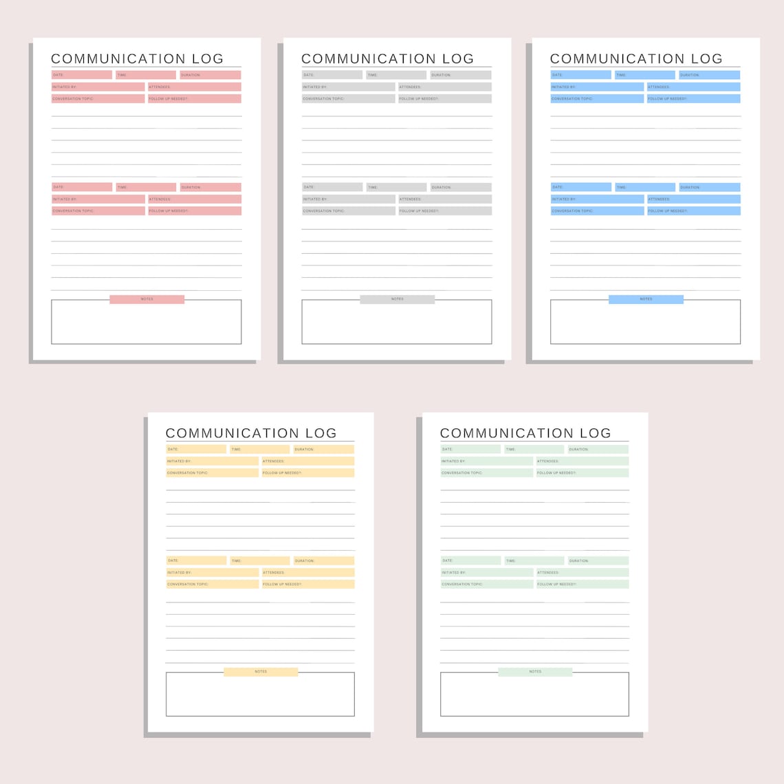 Communication Log Printable Conversation Record Team Call Important ...