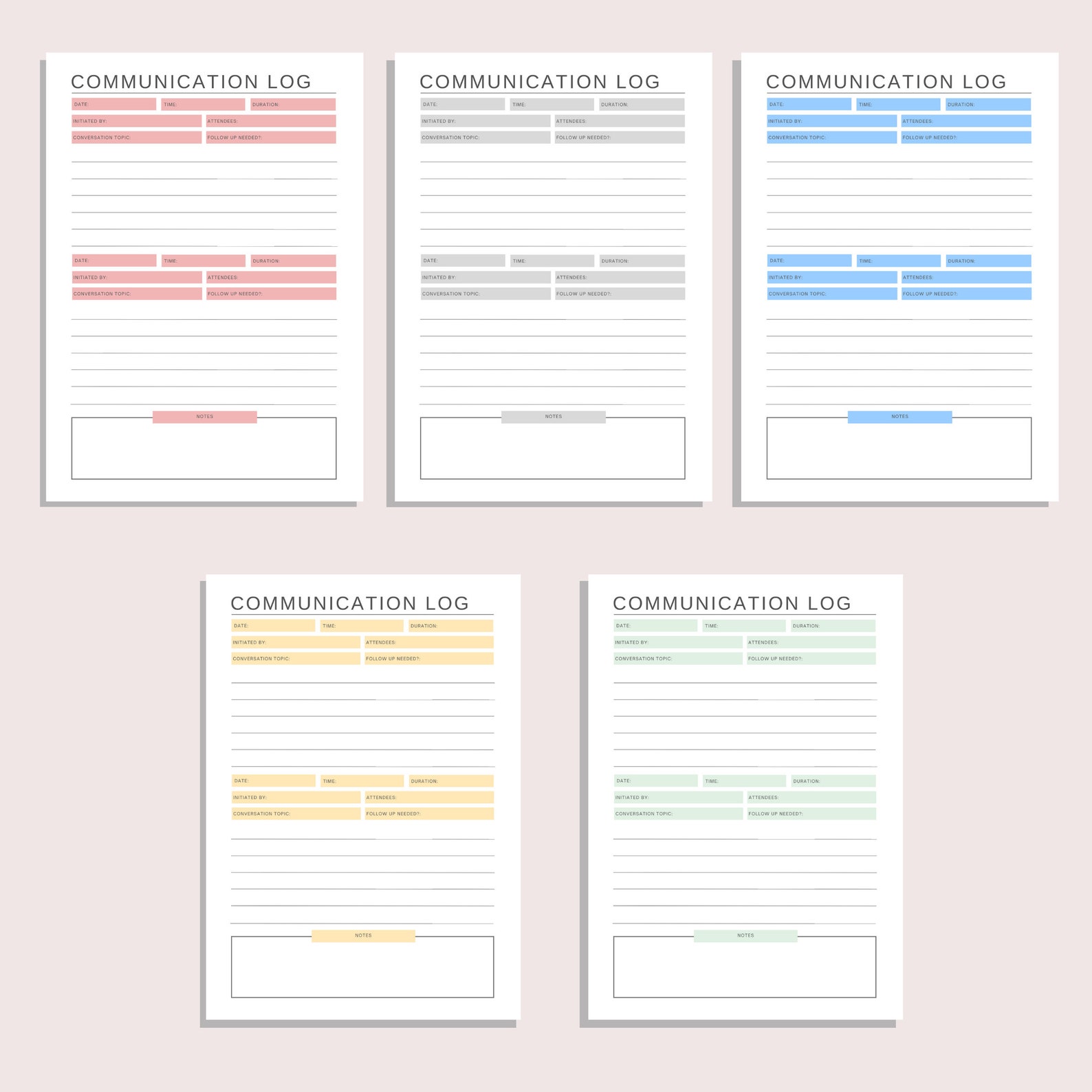Communication Log Printable Conversation Record Team Call Important