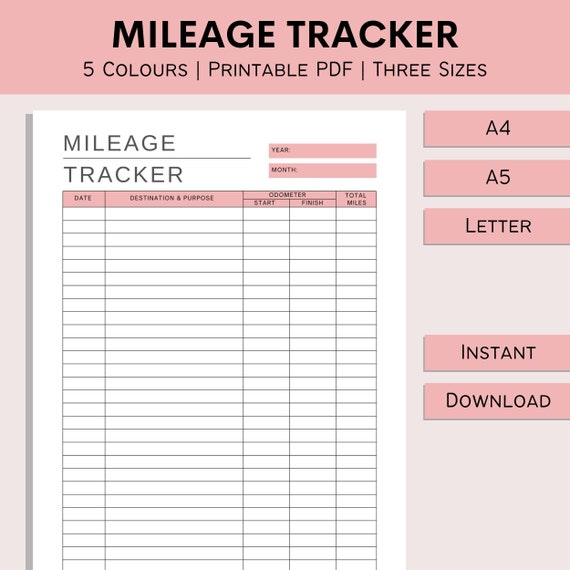 Mileage Tracker Printable Mileage Log Business Miles Sheet | Etsy UK