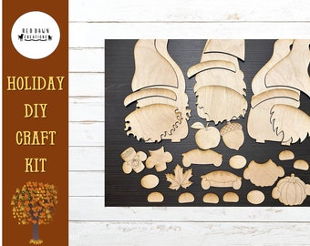 Kit d'artisanat DIY Fall Gnomes : étagères en bois découpé au laser