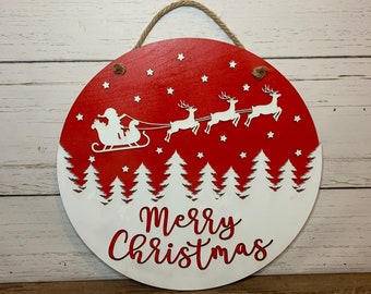 Accroche-porte de Noël : traîneau du père Noël, décoration des Fêtes (15 x 15 po.)