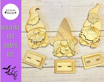 Kit d'artisanat bricolage gnomes d'Halloween : gardiens d'étagères découpés au laser