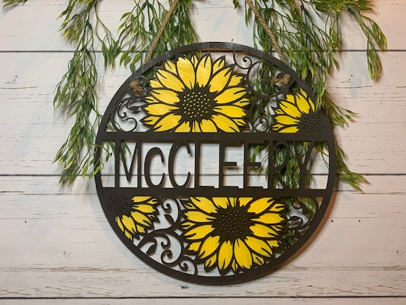 Sunflower Door Hanger, Front Door Hanger, Sunflower Welcome, Personalized Door Hanger, Personalized Sunflower