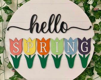 Accroche-porte Hello Spring : enseigne florale de ferme