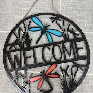 Personalized Dragonfly Welcome Door Hanger: Birch Wood Spring Decor