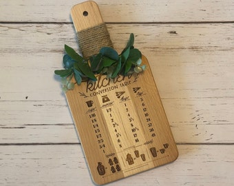 Planche à découper graphique de conversion de cuisine gravée au laser : cadeau de cuisine