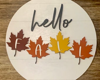 Accroche-porte Hello Fall : enseigne en bois de ferme avec feuilles d'automne