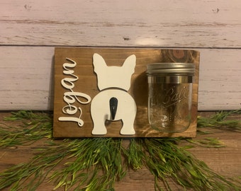 Support personnalisé pour laisse pour chien : pot à friandises en bois et crochet pour laisse