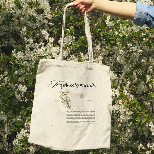 Hopeless Romantic Tote Bag | Cotton Tote | Reader Gift | Romance Reader | Bookish | Reading Tote Bag | Gift for Book Lover | Whimsical Bag