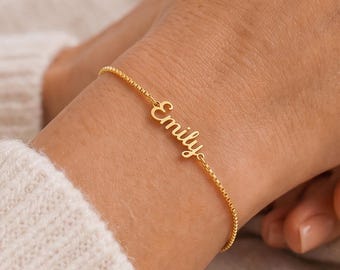 14k Gold Name Bracelet, Custom Name Bracelet, Personalized Name Bracelet, Custom Name Jewelry, Dainty Layering Bracelet, Gift for Her