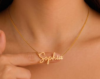 14k Gold Name Necklace, Custom Name Necklace,  Custom Nameplate Jewelry, Mama Necklace, Gold Minimalist Necklace, Personalized Gifts for Her
