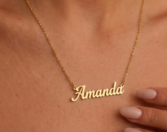 14k Gold Name Necklace,  Custom Name Necklace, Custom Nameplate Jewelry, Nameplate Necklace, Personalized Gifts for Her