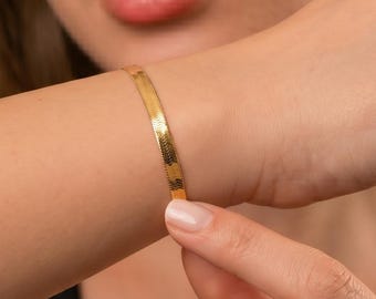 14k Gold Chain Bracelet, Herringbone Chain, Paper Clip Bracelet, Thick Cuban Chain Bracelet for Women, Curb Chain, Everyday Bracelet