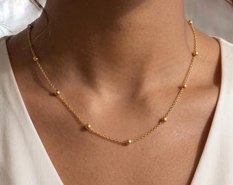 14k Gold Satellite Chain Necklace, Ball Curb Chain Necklace, Ball Chain Necklace, Small Ball Chain Necklace, Layering Necklace