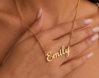14k Gold Name Necklace, Custom Nameplate Jewelry, Custom Name Necklace, Nameplate Necklace, Personalized Gifts for Her