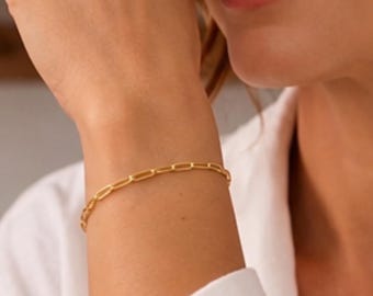 14k Gold Paperclip Chain Bracelet, Dainty Paper Clip Chain Bracelet, Link Chain Bracelet, 925K Silver Paper Clip Chain, Bracelet for Women
