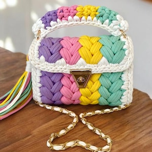Multi farbige Tasche/Hand gewebte Tasche/Handgefertigte Tasche/Häkeltasche/Stricktasche/Luxus Tasche/Frauentasche/Designertasche/Schwarze Tasche/Umhängetasche