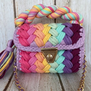 Sac multicolore/Sac en crochet/Sac tissé à la main/Sac fait main/Sac coloré/Sac en tricot/Sac de créateur/Sac de luxe/Sac en bandoulière/Sac pour femme