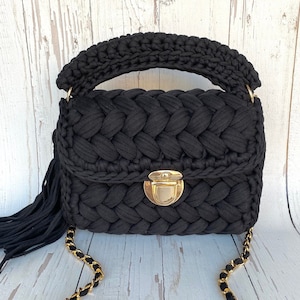 Hand Woven Bag/Handmade Bag/Crochet Bag/Knitted Bag/Hand Knitted Bag/Luxury Bag/Womens Bag/Designer Bag/Black Bag/Shoulder Bag