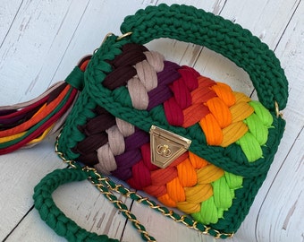 Multicolor Bag/Hand Woven Bag/Crochet Bag/Luxury Bag/Handmade Bag/Knitted Bag/Colorful Bag/Designer Bag/Black Bag/Shoulder Bag/Women's Bag
