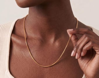 14K Gold Box Chain  Necklace, 14k Gold Chain Necklace, Silver Box Chain, Dainty  Square Link, for Women Necklase