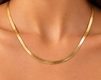 18k Gold Herringbone Chain Necklace, Snake Chain necklace, Layering Necklace Gift For Her Herringbone Chain,Herringbone Necklace for Women