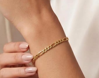 Figaro Chain Bracelet, 14K Gold Dainty Figaro Chain Bracelet, Bracelet for Women, Gold Chain Bracelet, Dainty Gold Chain Bracelet