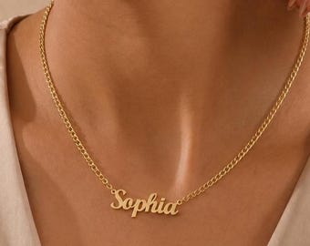 Gold Curb Chain, 14K Gold Curb Chain with Name Necklace, Personalized Name Necklace, Personalized Jewelry, Gold Cuban Chain, Gold Chain