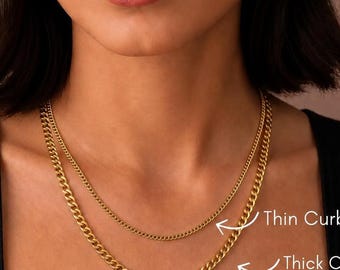14K Thick Curb Chain Necklace, Gold Curb Chain Necklace, Minimalist Curb Chain Necklace, Cuban Link Chain, Thin and Thick Curb Chains
