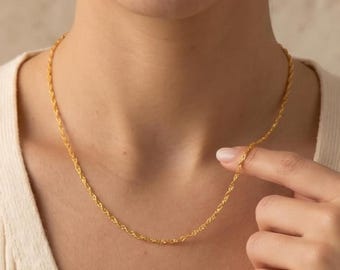 14K Gold Twist Chain Necklace, Twisted Singapore Necklace, Layering Necklace, Twisted Gold Chain Necklace, Thin Rope Chain Necklace,