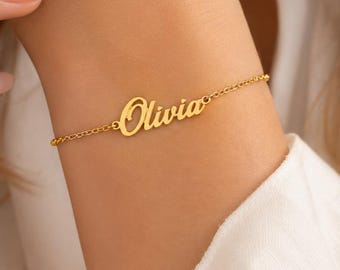 14K Gold Name Bracelet, 14K Gold Custom Name Chain Bracelet, Dainty Name Bracelet, Custom Name Bracelet, Personalized Bracelet