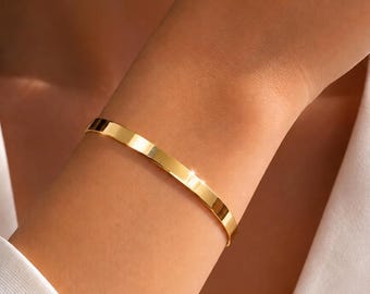 14k Gold Snake Chain Bracelet, Herringbone Chain Bracelet,  Snake Chain Bracelet, Thin Gold Bracelet for Women, Simple Gold Bracelet