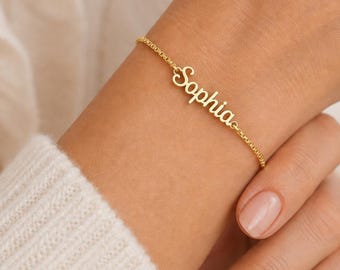 14k Gold Name Bracelet, Personalized Name Bracelet, Custom Name Bracelet, Custom Name Jewelry, Dainty Layering Bracelet, Gift for Her