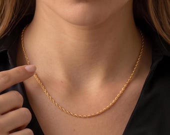 14K Gold Twist Chain Necklace, Singapore Necklace, Layering Necklace, Twisted Gold Chain Necklace, Thin Rope Chain Necklace