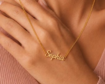 14k Gold Name Necklace, Custom Nameplate Jewelry, Custom Name Necklace, Mama Necklace, Personalized Gifts for Her, Gold Minimalist Necklace