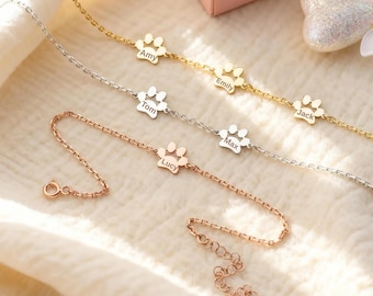 Personalized Dog Paw Bracelet Sterling Silver Paw Print Bracelet Name Bracelet Custom Gold Tiny Paw Bracelet Paw Pet Bracelet Dog Lover Gift