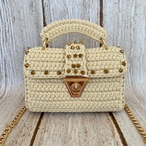 Handmade Bag/Hand Woven Bag/Crochet Bag/Knitted Bag/Cream Bag/Designer Bag/Luxury Bag/Shoulder Bag/Luxury Bag/Women&#39;s Bag