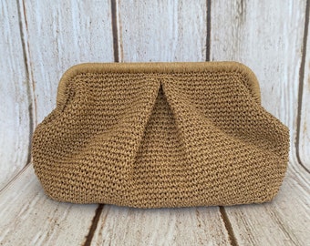 Women’s Straw Summer Pouch Bag, Raffia Cloud bag, Handmade bag, Wicker Beach Clutch, Party Hand Bag, Woven Dumpling Bag, Mothers Day Gift