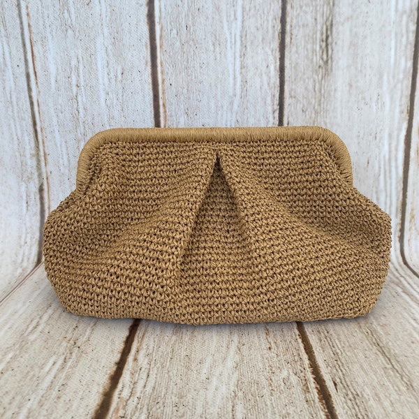 Women’s Straw Summer Pouch Bag, Raffia Cloud bag, Handmade bag, Wicker Beach Clutch, Party Hand Bag, Woven Dumpling Bag, Mothers Day Gift