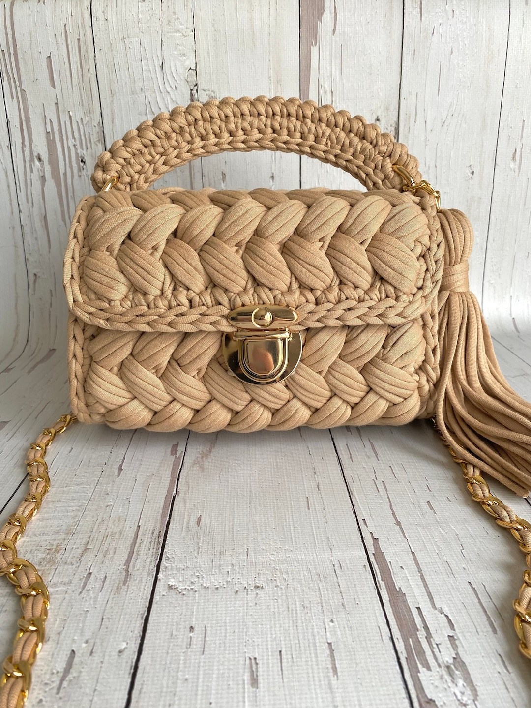 HENGBIRD Gehäkelte Damen-Tasche Mit Herz-Muster - Große Shopper Bag Für Strand, Einkaufen & Reisen (ca. 38x35 Cm)