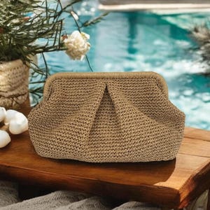Raffia Wolke Tasche, Häkeln Raffia Tasche, Stroh Sommer Beutel Tasche, Korb Strand Clutch, Party Handtasche, Gewebte Knödel Tasche,