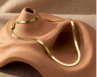 14K Gold  Herringbone Chain Necklace, 14k Gold Chain Necklace, Snake Chain Necklace, Herringbone Necklace for Women, Choker Chain Necklace